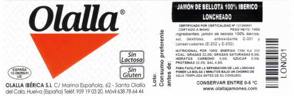 Tabla contenido nutricional y Etiqueta Olalla